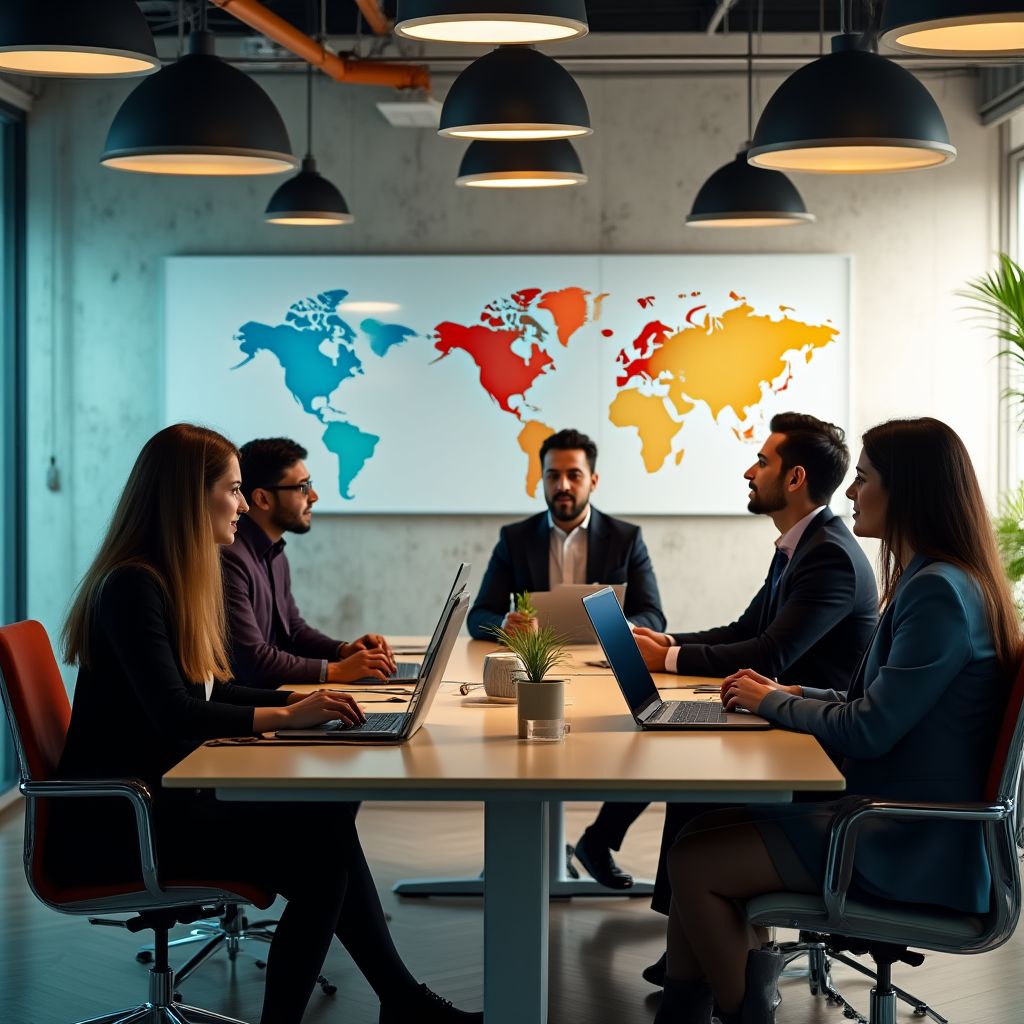 Equipo de consultores financieros en reunión estratégica